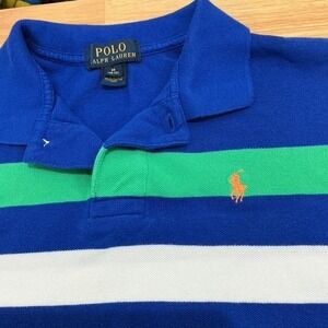 Boy's Ralph Lauren Blue/Green Striped Classic Polo Shirt Size Medium (8)
